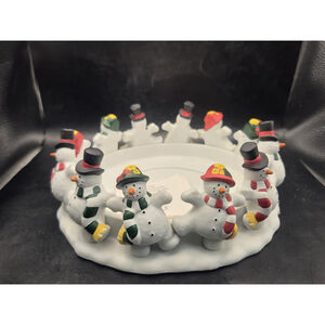 PartyLite Frolicking Frostys Snowman 3-Wick Candle Holder w/ Box P7436